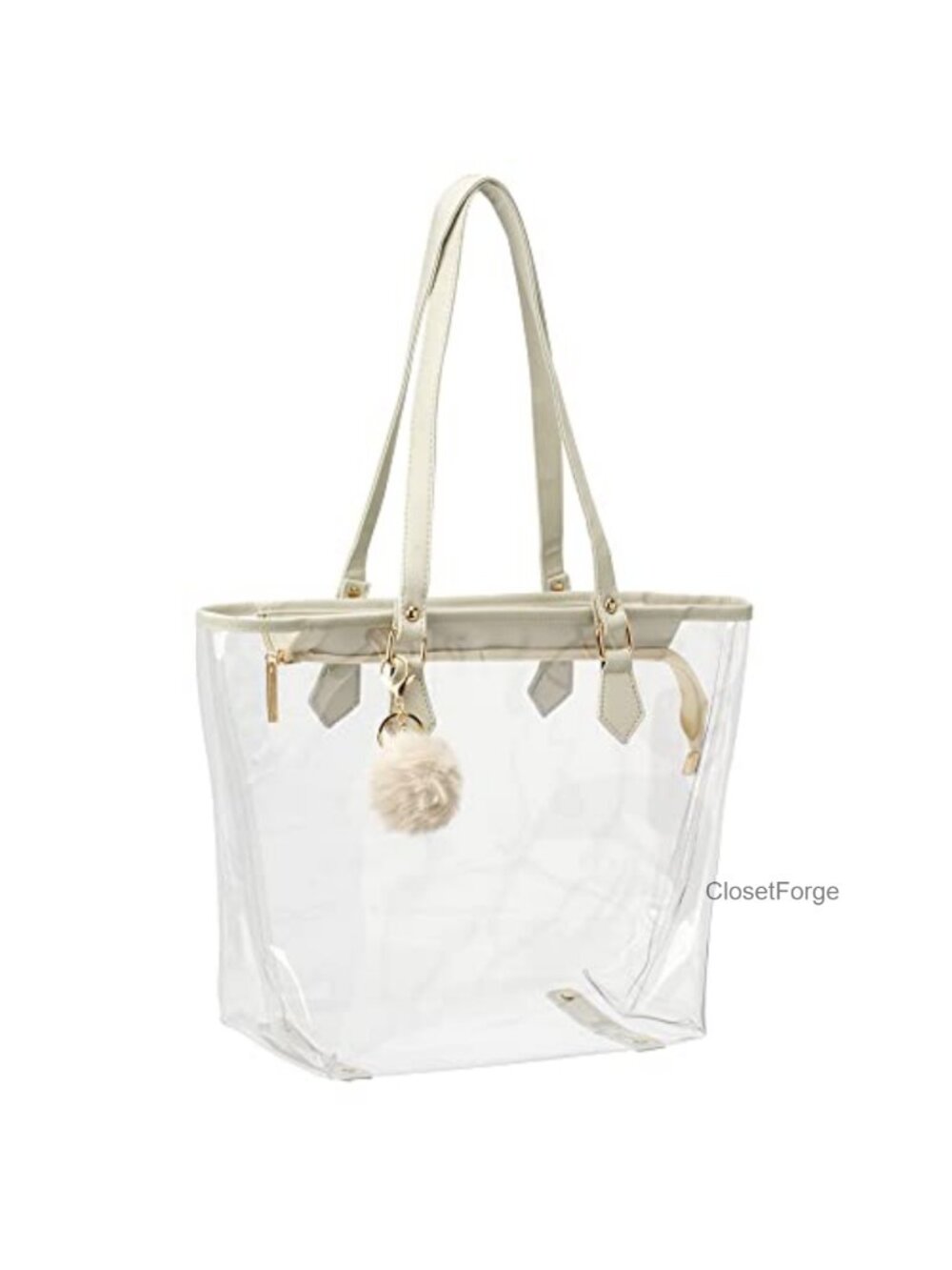Large Clear PVC Shoulder Bag Transparent Handbag with Plush Pendant Adjustable